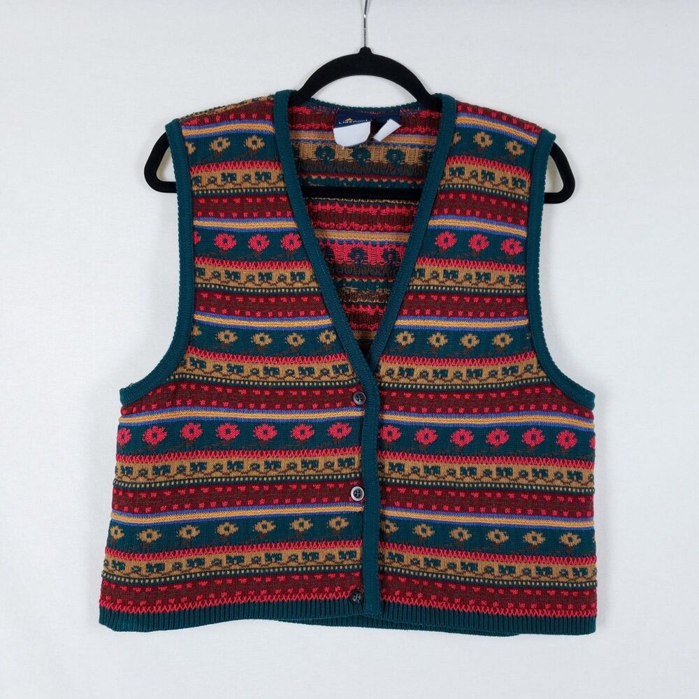 Liz Sport Cottagecore Grandpa Nordic Fair Isle Sweater Vest Womens M Cabin